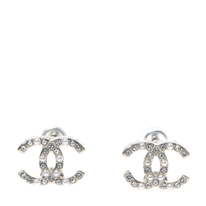 Chanel Pearl Crystal CC Charms Stud Earrings Light Gold 1 of 5