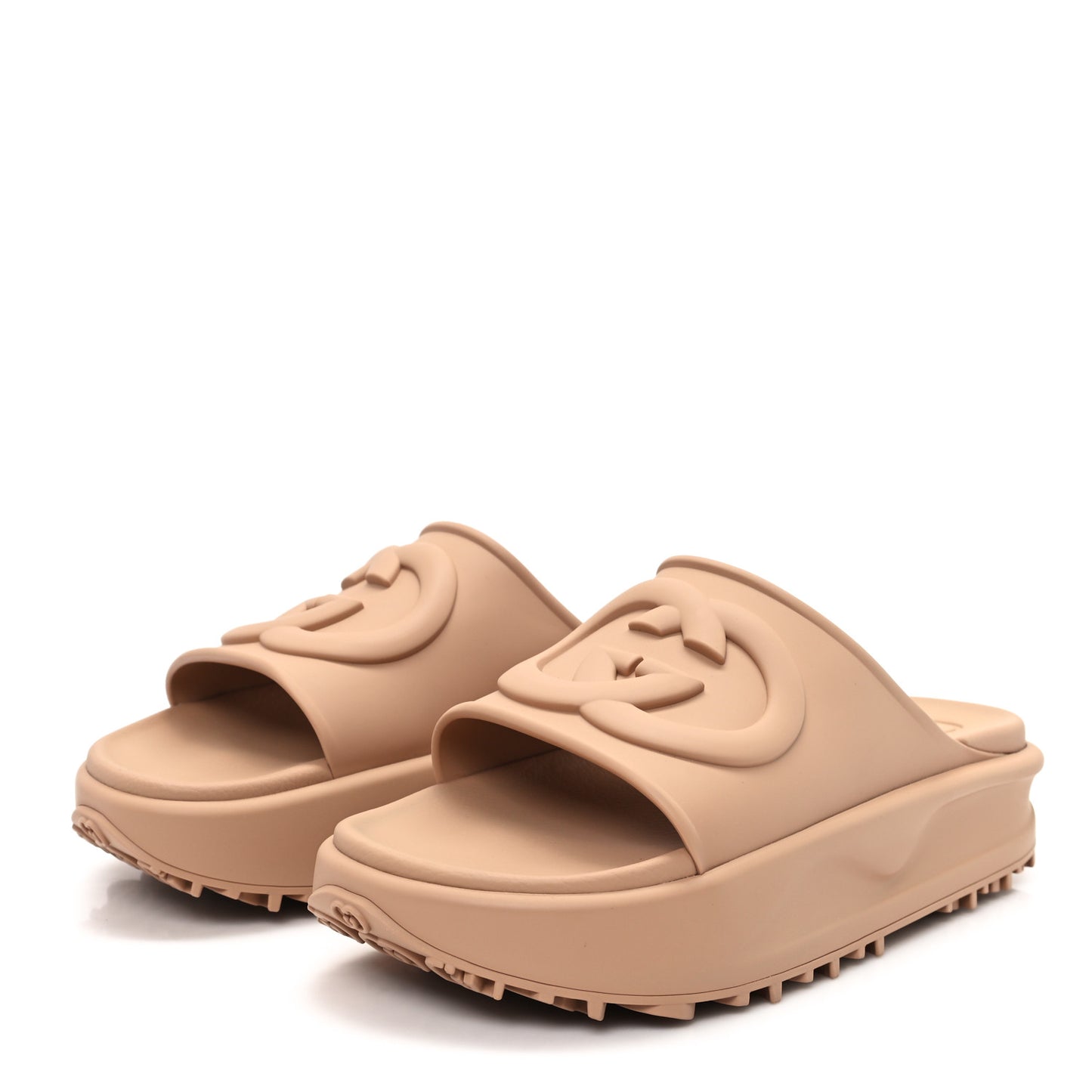 Soft Rubber Mens Interlocking G Platform 42mm Slide Sandals 10 Vintage Camel