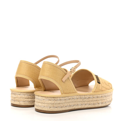 Fendi Raffia FF Embroidered Espadrille Platform Sandals 38.5 Natural 4 of 7