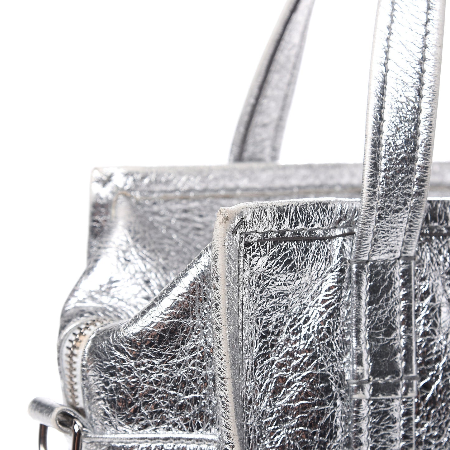 Metallic Calfskin S Bazar Shopper Tote Silver Hardware