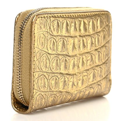 Chanel Metallic Calfskin Crocodile Embossed Cocodile Zip Coin Case Gold 3 of 8