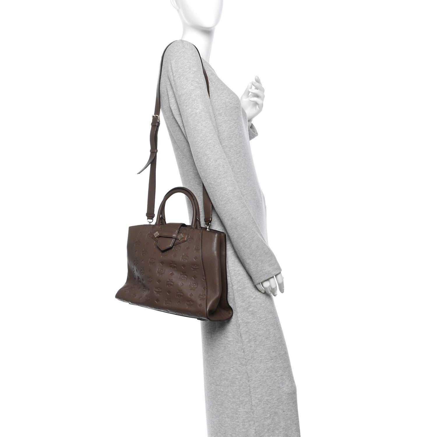 MCM Calfskin Ottomar Monogram Medium Essential Tote Chestnut 2 of 14
