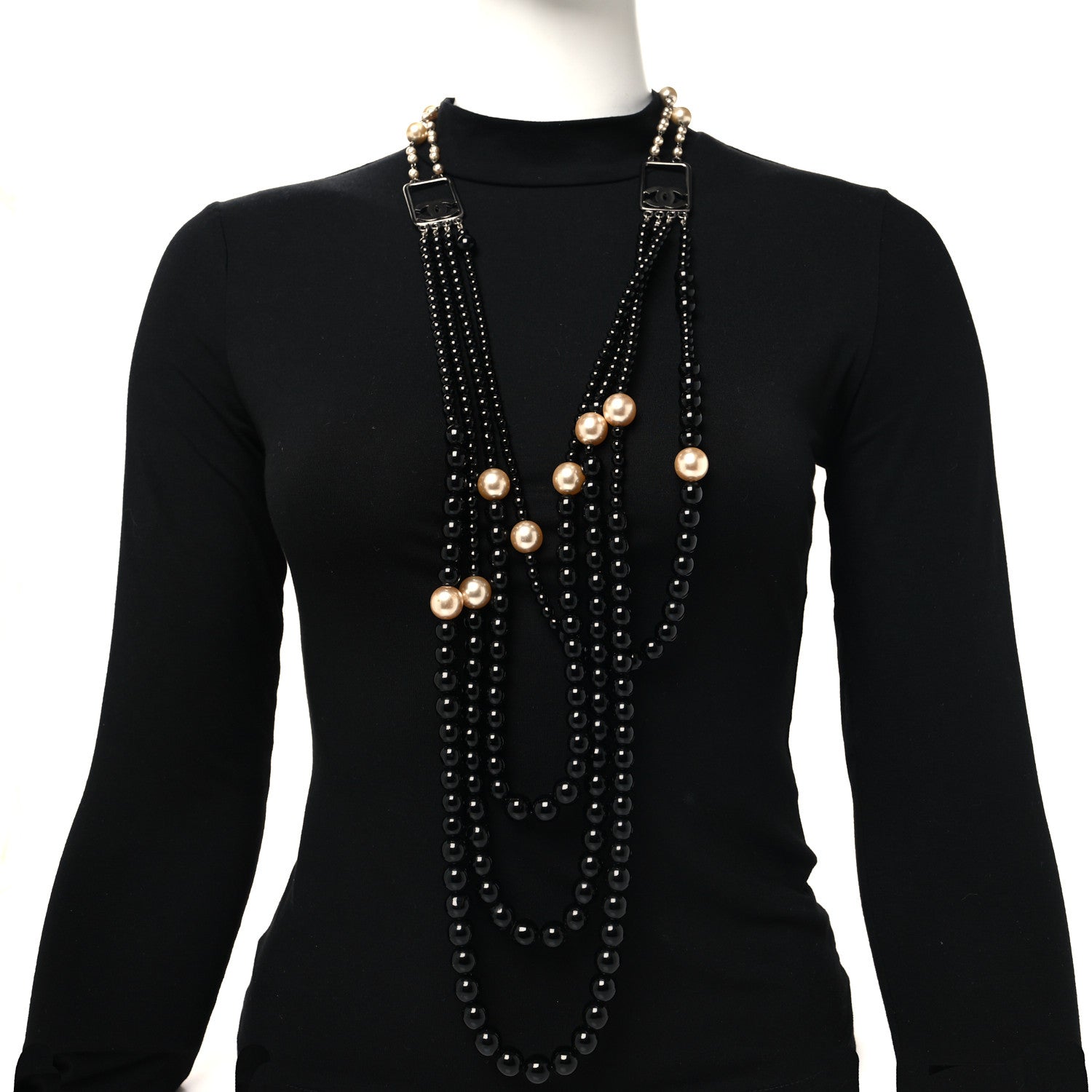 Chanel Ruthenium Resin Graduated Beaded Pearl CC Multi Strand Long Necklace Black 2 of 4