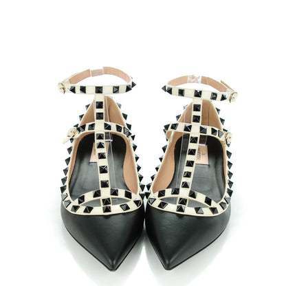 Valentino Garavani Nappa Rockstud Cage Ballerina Flats 39 Black Ivory 2 of 8