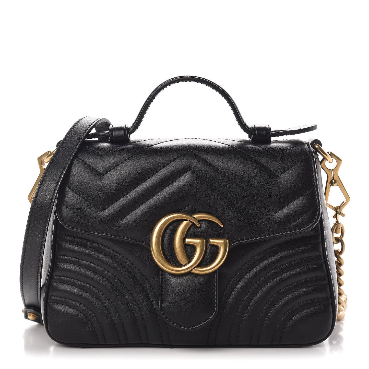 Calfskin Matelasse Mini GG Marmont Top Handle Shoulder Bag Black
