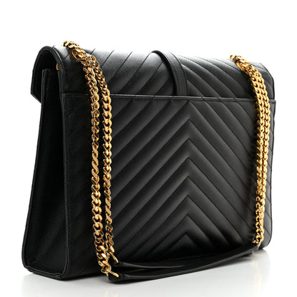 Saint Laurent Grain De Poudre Matelasse Chevron Large Monogram Satchel Black 2 of 10