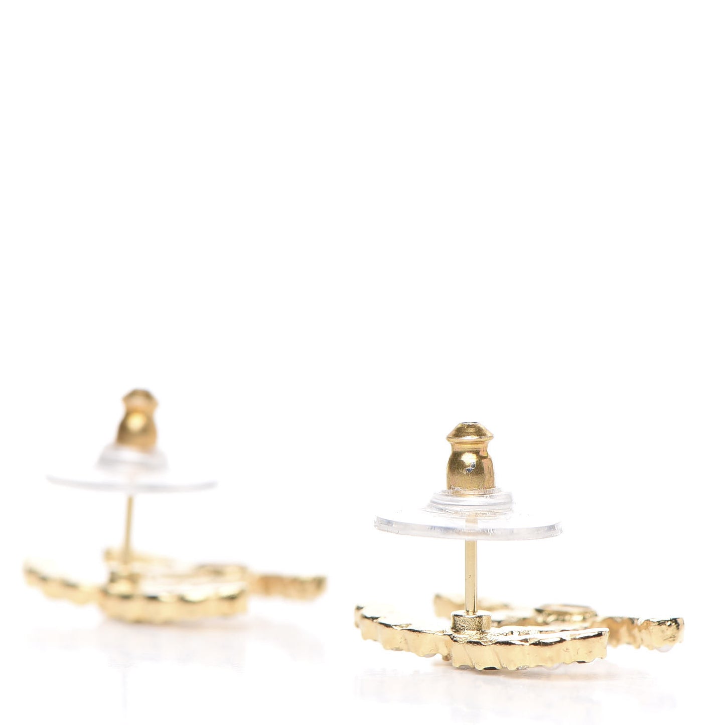 Resin Pearl Crystal CC Earrings Gold Black