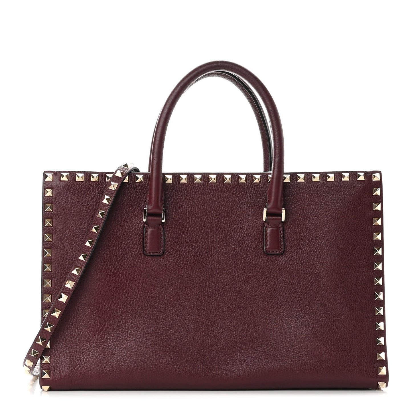 Grained Calfskin Medium Rockstud Double Handle Horizontal Tote Rubin