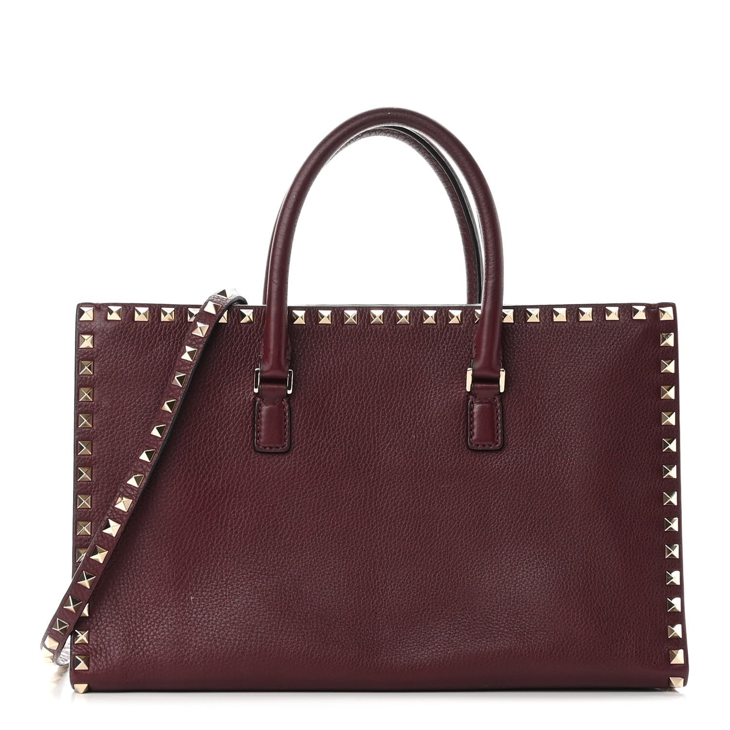Valentino Garavani Grained Calfskin Medium Rockstud Double Handle Horizontal Tote Rubin 1 of 11