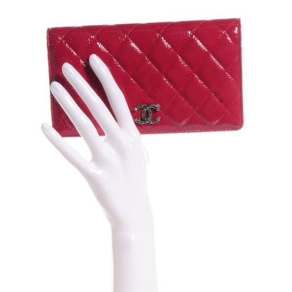 Chanel Distressed Patent Yen Wallet Dark Pink 2 of 8