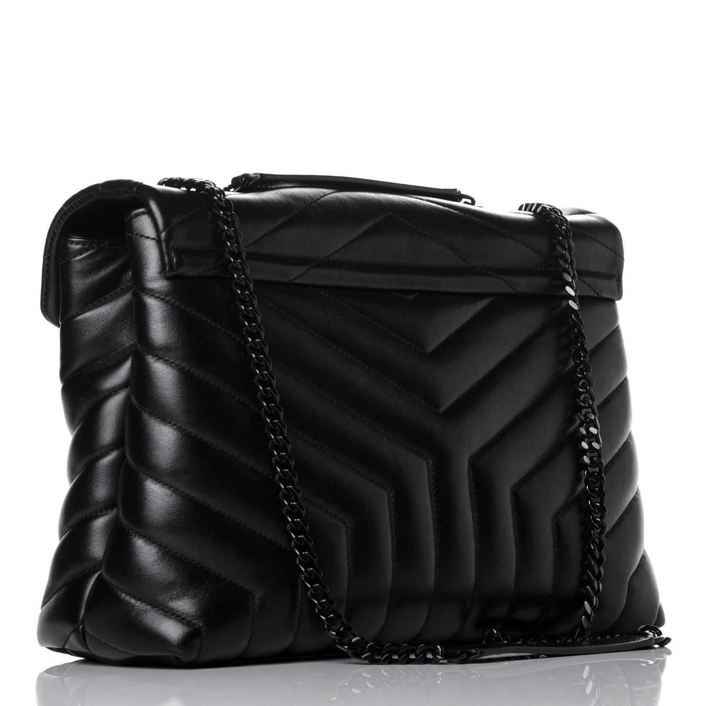 Calfskin Y Quilted Monogram Medium Loulou Chain Satchel Black