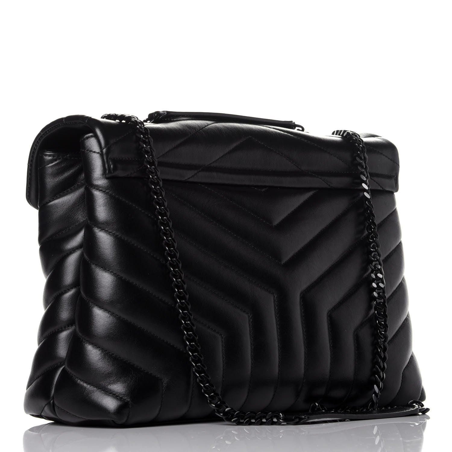 Saint Laurent Calfskin Y Quilted Monogram Medium Loulou Chain Satchel Black 3 of 9
