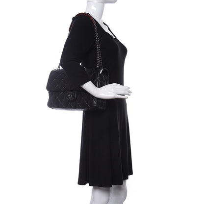 Chanel Aged Calfskin Tweed Jumbo New Portobello Flap Black 2 of 14