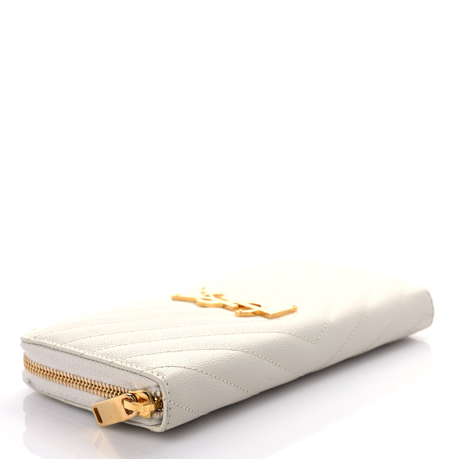 Saint Laurent Grain De Poudre Matelasse Chevron Monogram Zip Around Wallet Blanc Vintage 4 of 12