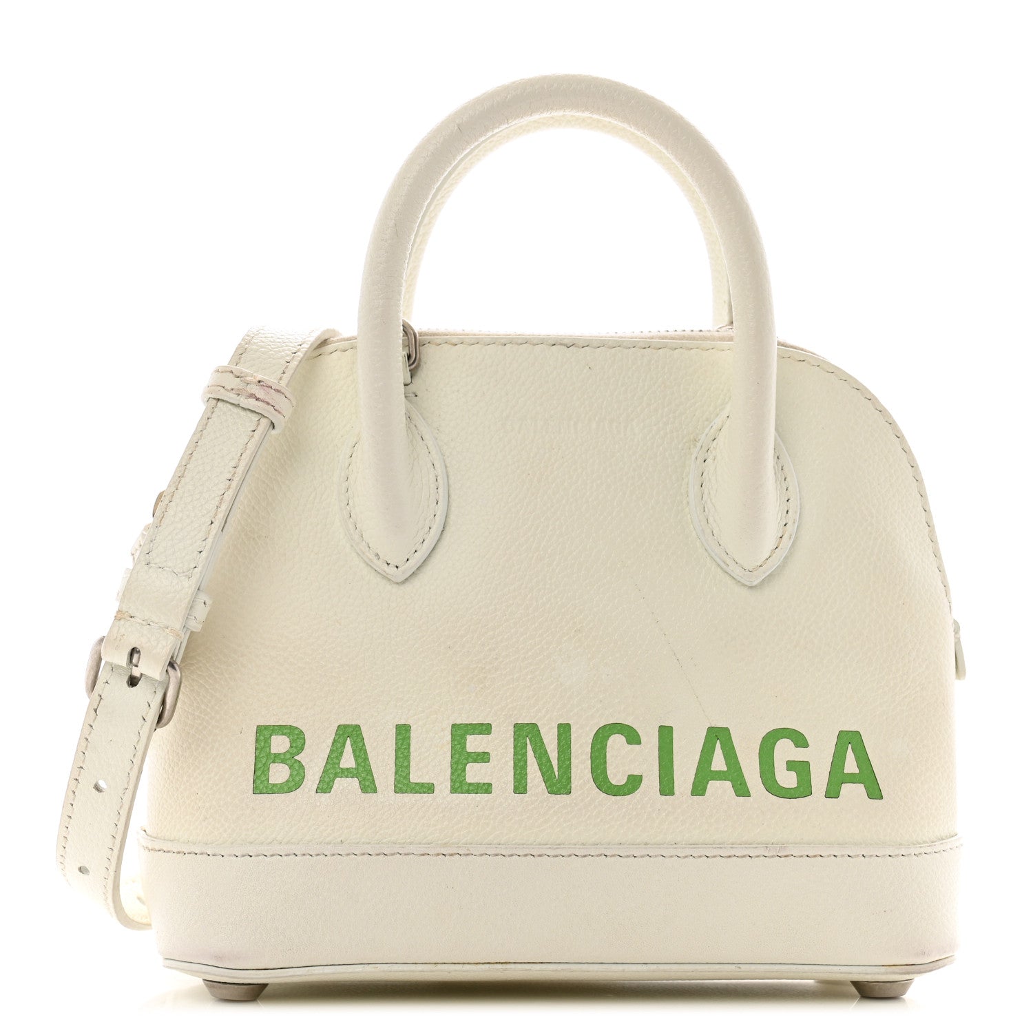 Balenciaga Grained Calfskin Logo XXS Ville Top Handle Bag White