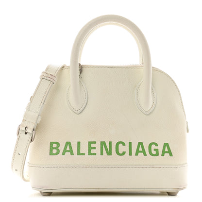Balenciaga Grained Calfskin Logo XXS Ville Top Handle Bag White Light Green 1 of 14
