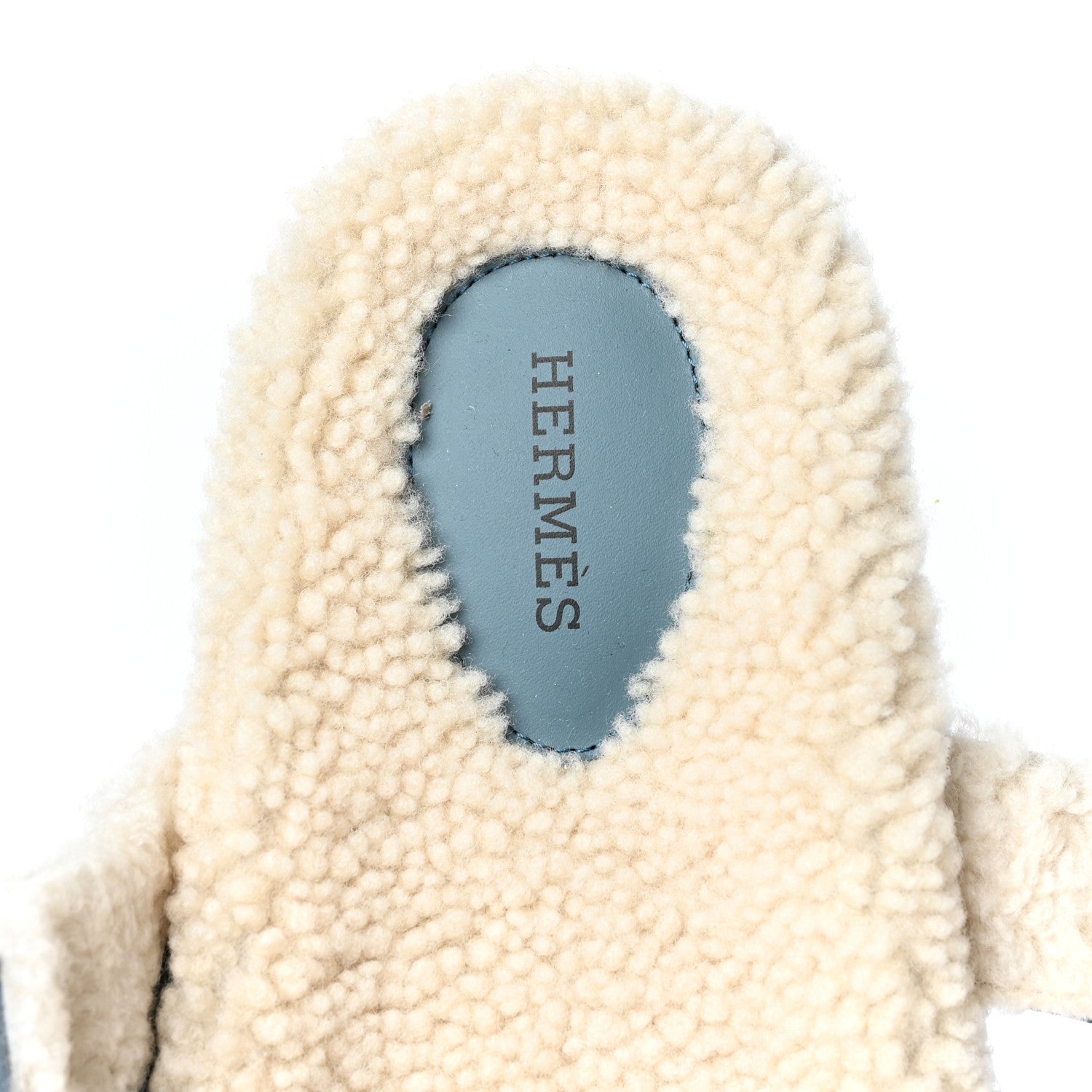 Hermes Suede Goatskin Woolskin Womens Chypre Sandals 39.5 Bleu Pinede Ecru 7 of 8