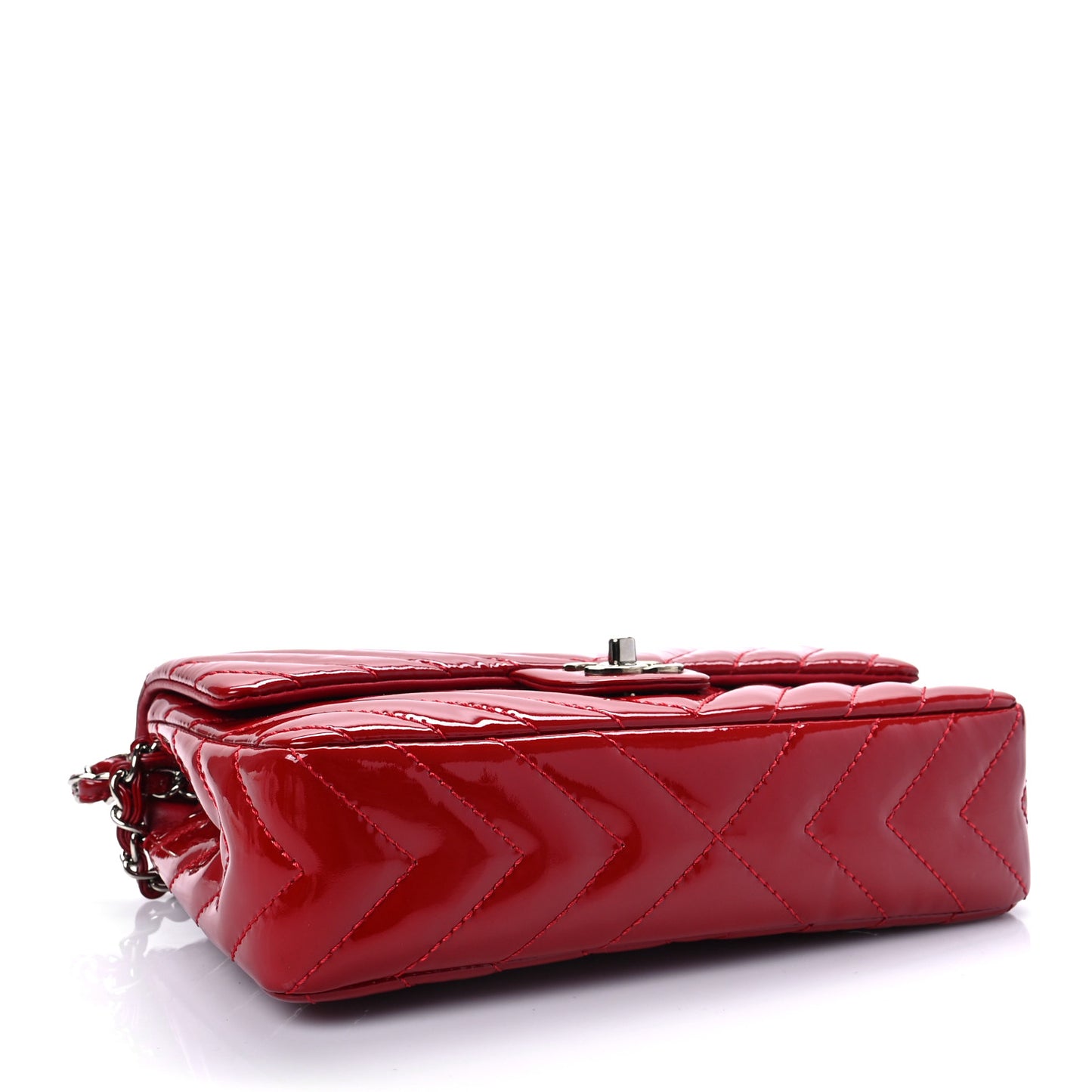 Patent Chevron Quilted Medium Single Flap Red