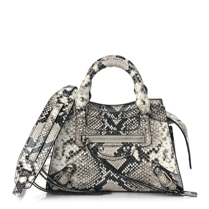 Balenciaga Grained Calfskin Snake Effect Neo Classic Silver Hardware Mini City Black White 1 of 7