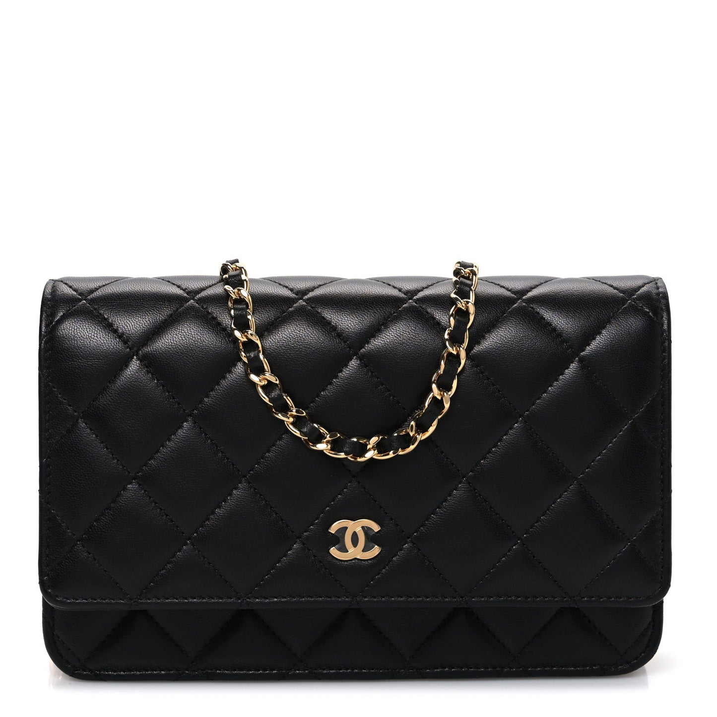 Lambskin Quilted Wallet On Chain WOC Black