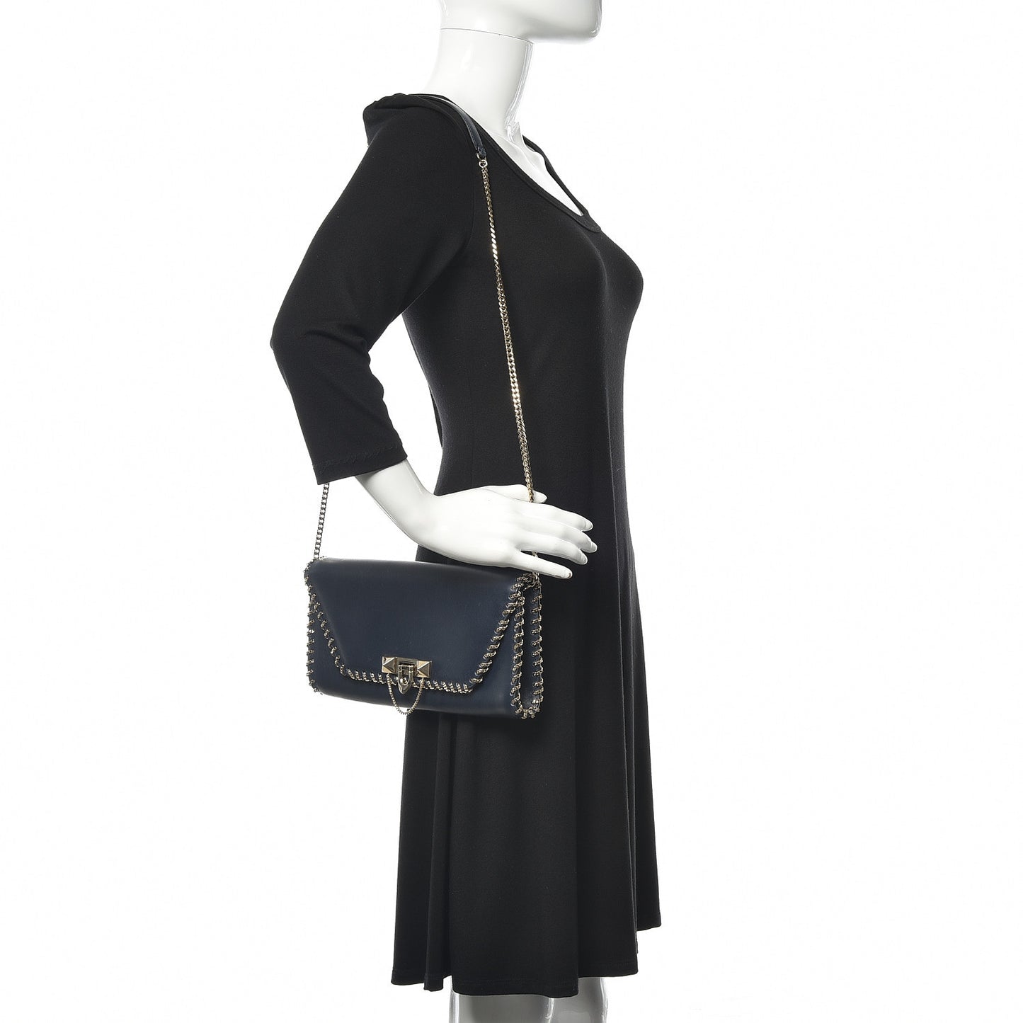 Vitello Groumette Demilune Chain Clutch Marine