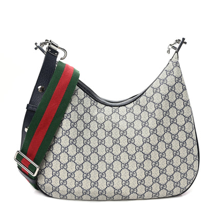 Gucci GG Supreme Monogram Textured Calfskin Web Large Attache Shoulder Bag Beige Blue 1 of 11