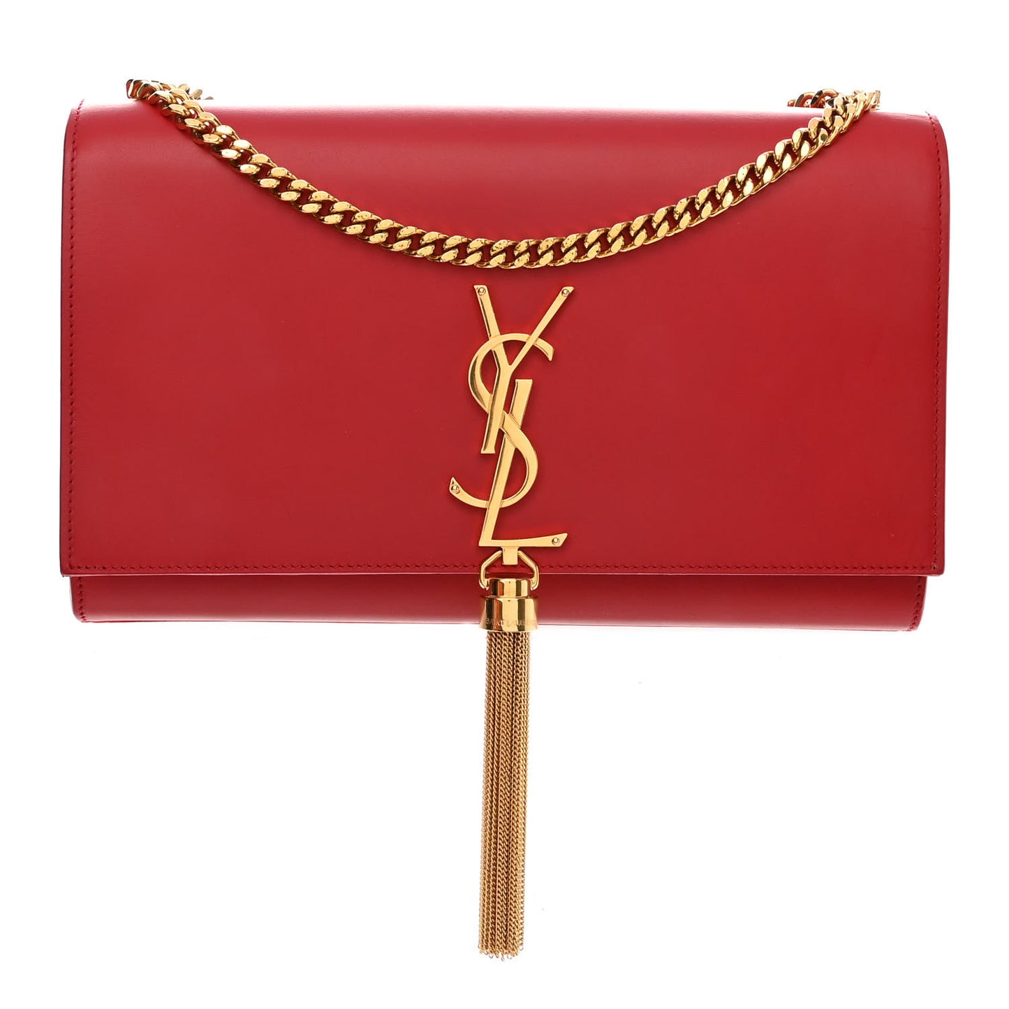 Smooth Calfskin Medium Classic Monogram Kate Tassel Satchel Lipstick Red