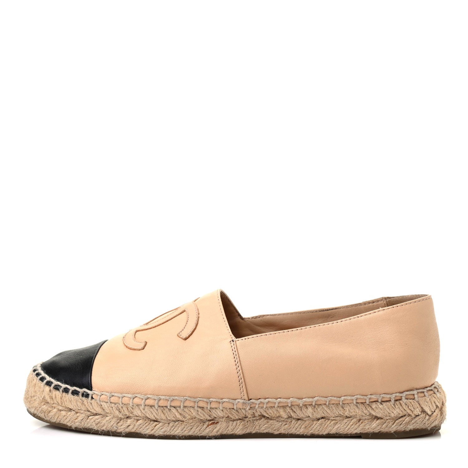 Chanel Lambskin CC Espadrilles 37 Beige Black 1 of 10