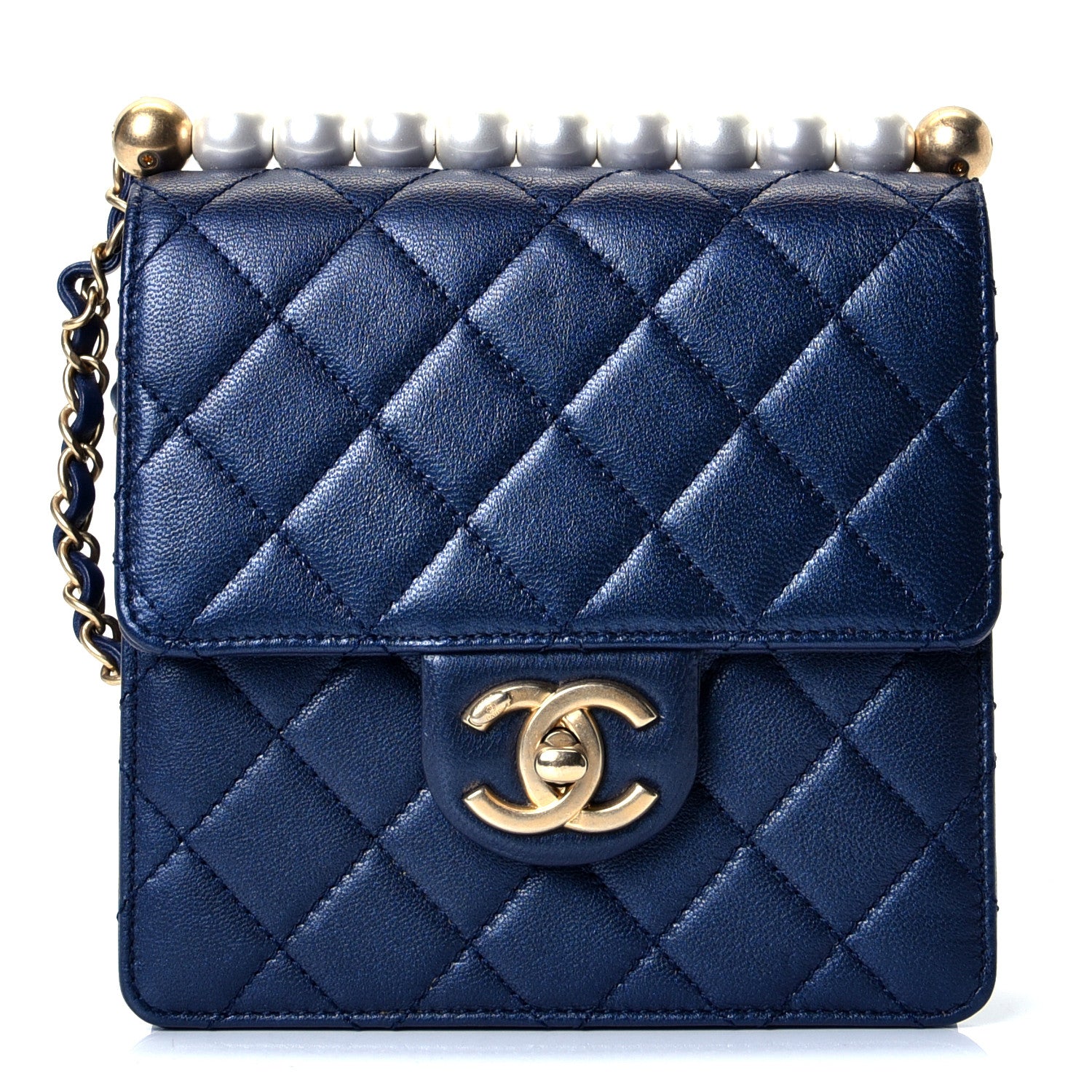 Chanel Iridescent Lambskin Quilted Chic Pearls Flap Navy Blue 1 of 4
