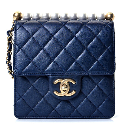 Chanel Iridescent Lambskin Quilted Chic Pearls Flap Navy Blue 1 of 4