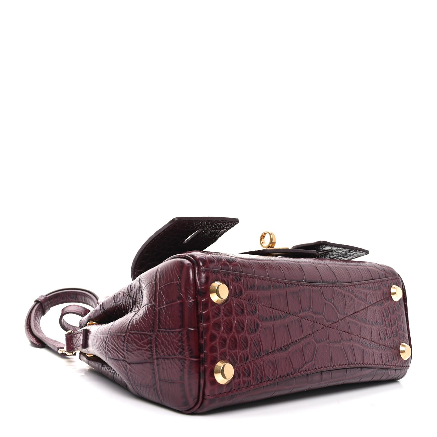 Calfskin Crocodile Embossed Mini Bel Air Carry All Bag Dark Burgundy