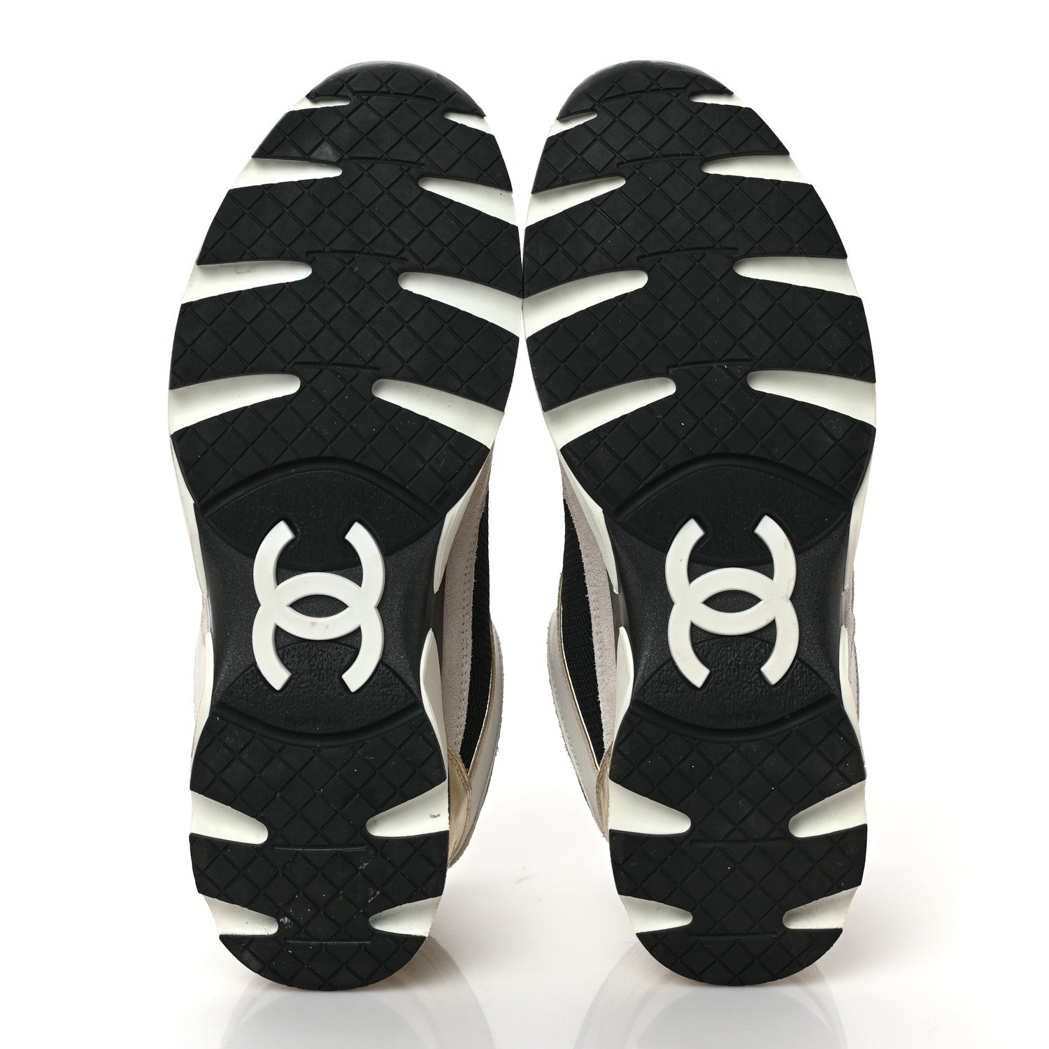 Chanel Mesh Suede Calfskin Womens CC Sneakers 39 White Black Beige Gold 5 of 8