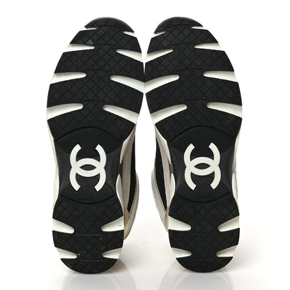 Chanel Mesh Suede Calfskin Womens CC Sneakers 39 White Black Beige Gold 5 of 8