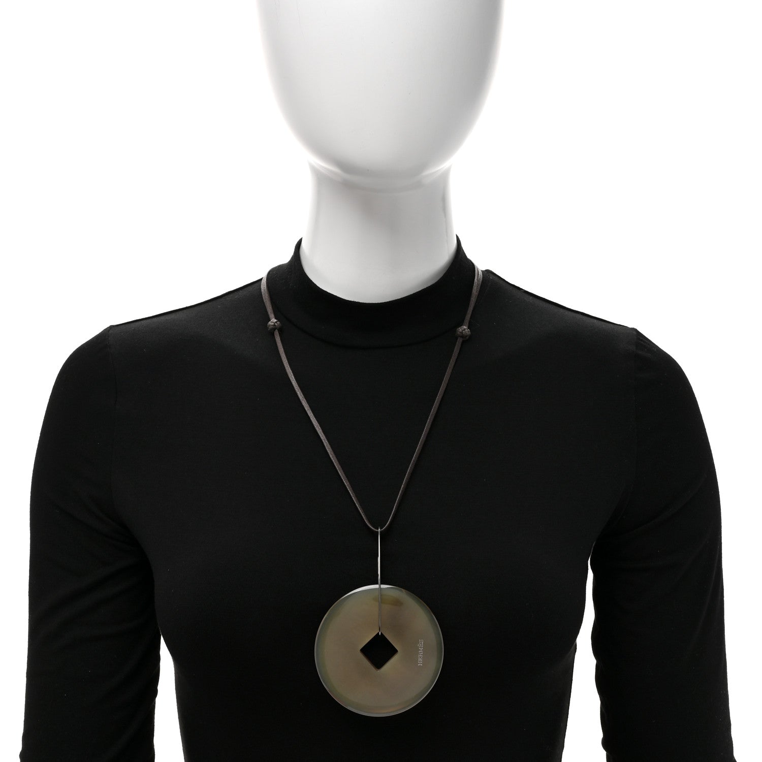 Hermes Buffalo Horn Tsuba Pendant Necklace 2 of 5