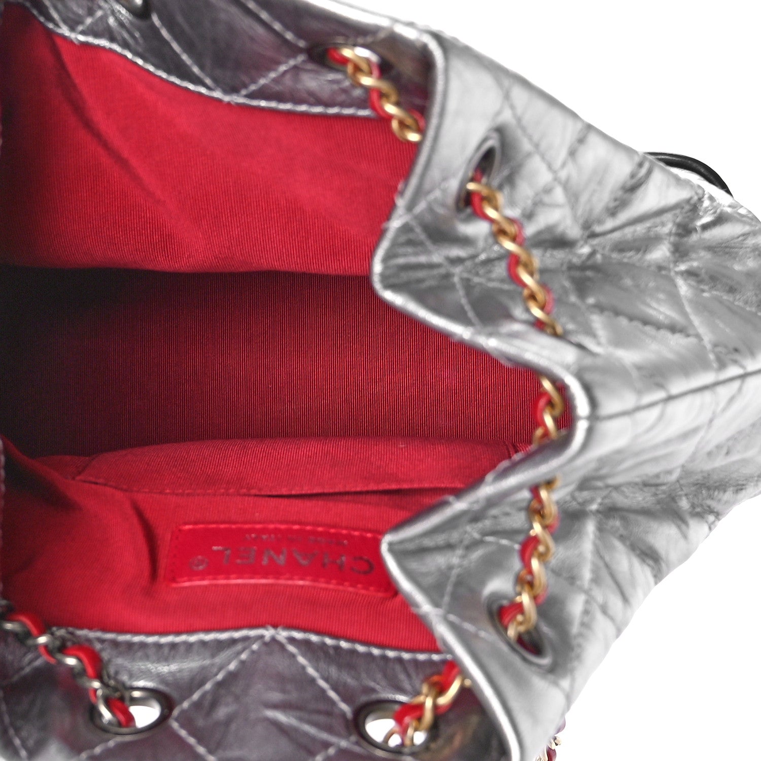 Chanel Metallic Aged Calfskin Quilted Small Gabrielle Backpack Silver Navy Red 5 of 9
