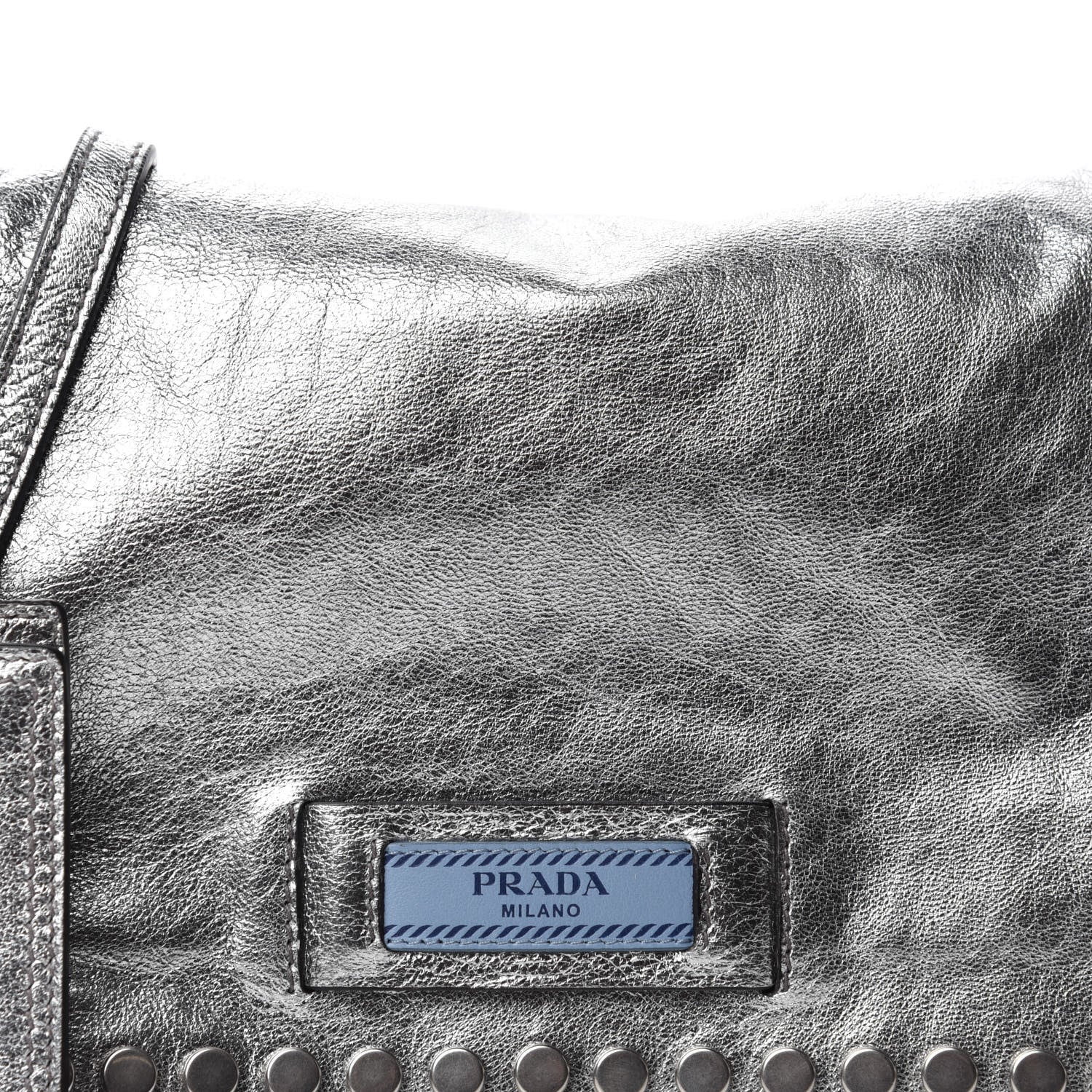 Prada Metallic Glace Calfskin Studded Etiquette Flap Silver 11 of 11