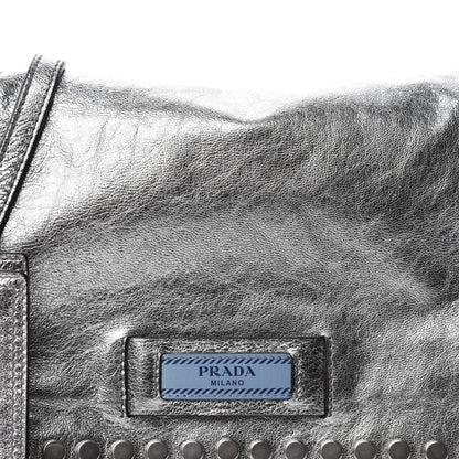 Prada Metallic Glace Calfskin Studded Etiquette Flap Silver 11 of 11