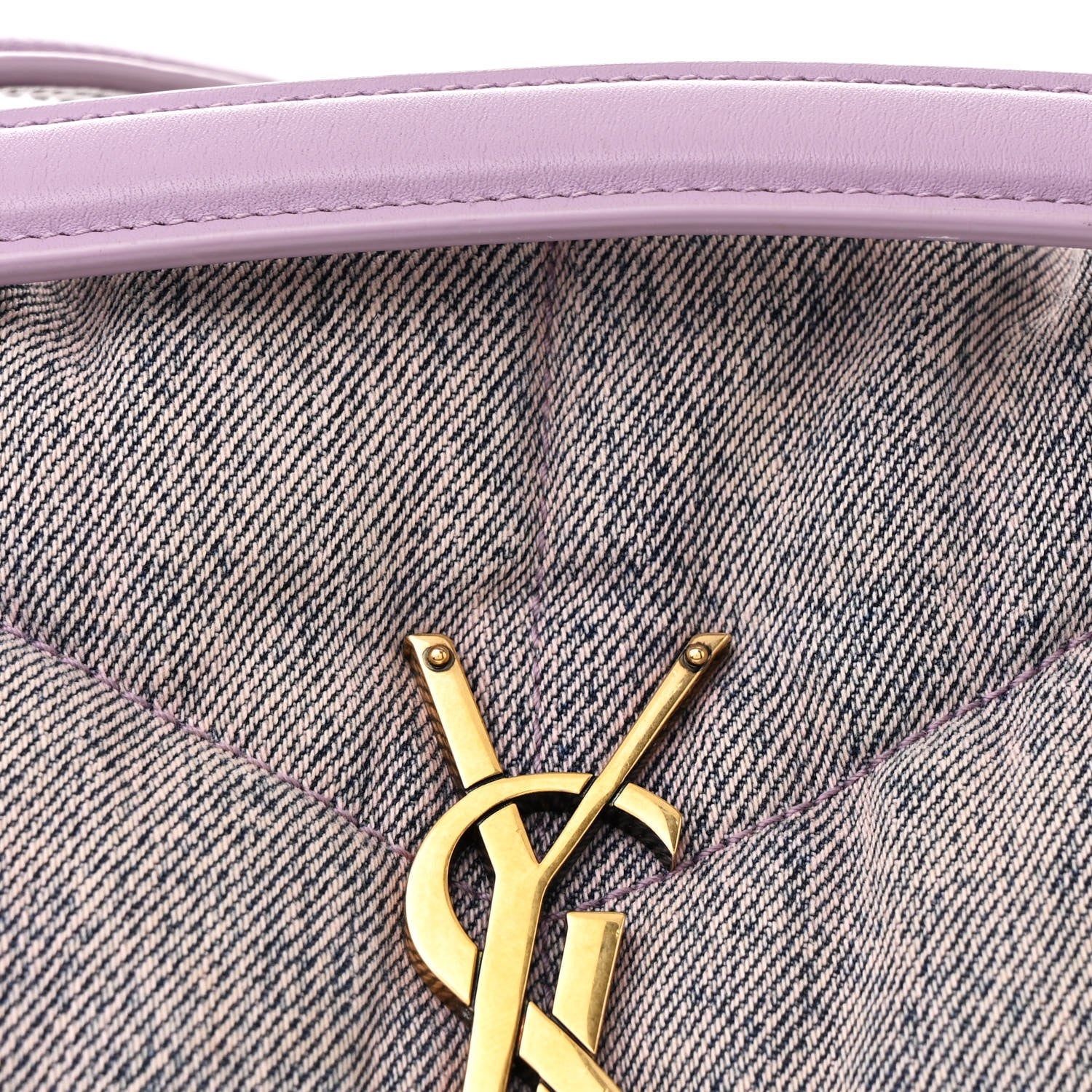 Saint Laurent Denim Quilted Medium Loulou Puffer Monogram Chain Satchel Bleached Lilac 8 of 11