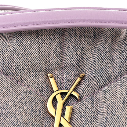 Saint Laurent Denim Quilted Medium Loulou Puffer Monogram Chain Satchel Bleached Lilac 8 of 11