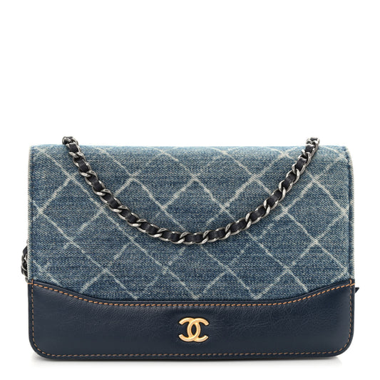 Denim Quilted Gabrielle Wallet On Chain WOC Blue
