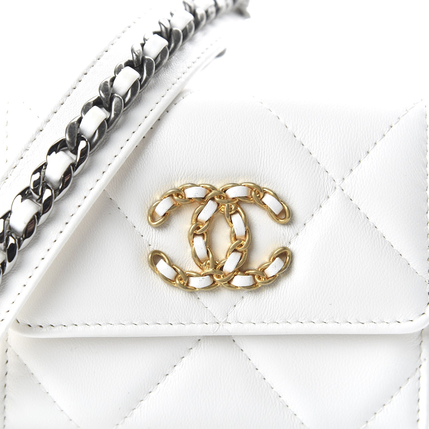 Chanel Lambskin Quilted 19 Flap Coin Purse With Chain White 10 of 12