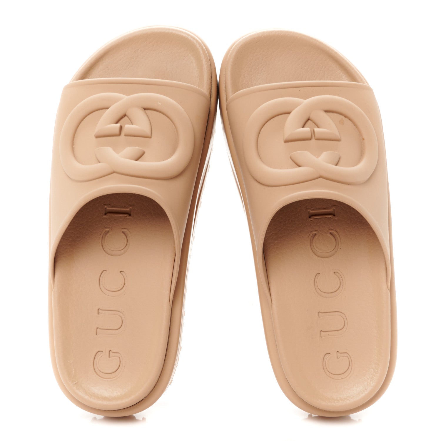 Gucci Soft Rubber Womens Interlocking G Platform 42mm Slide Sandals 37 Vintage Camel 37 Vintage Camel 2 of 10