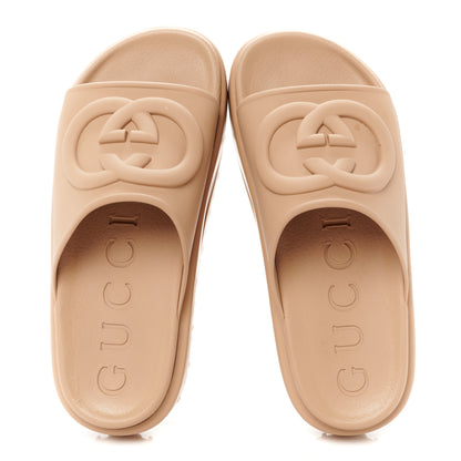 Gucci Soft Rubber Womens Interlocking G Platform 42mm Slide Sandals 37 Vintage Camel 37 Vintage Camel 2 of 10