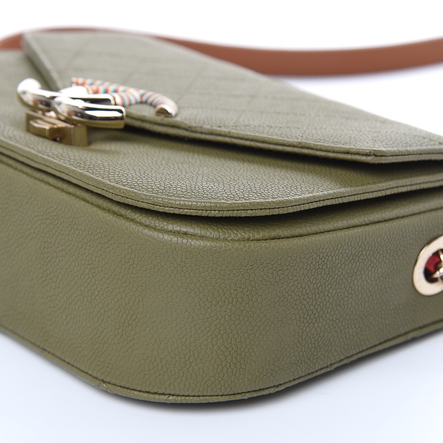 Chanel Grained Calfskin Quilted Small Cuba Top Handle Flap Khaki 9 of 12