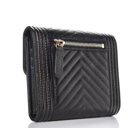Chanel Caviar Chevron Quilted Boy Compact Wallet Black 3 of 9