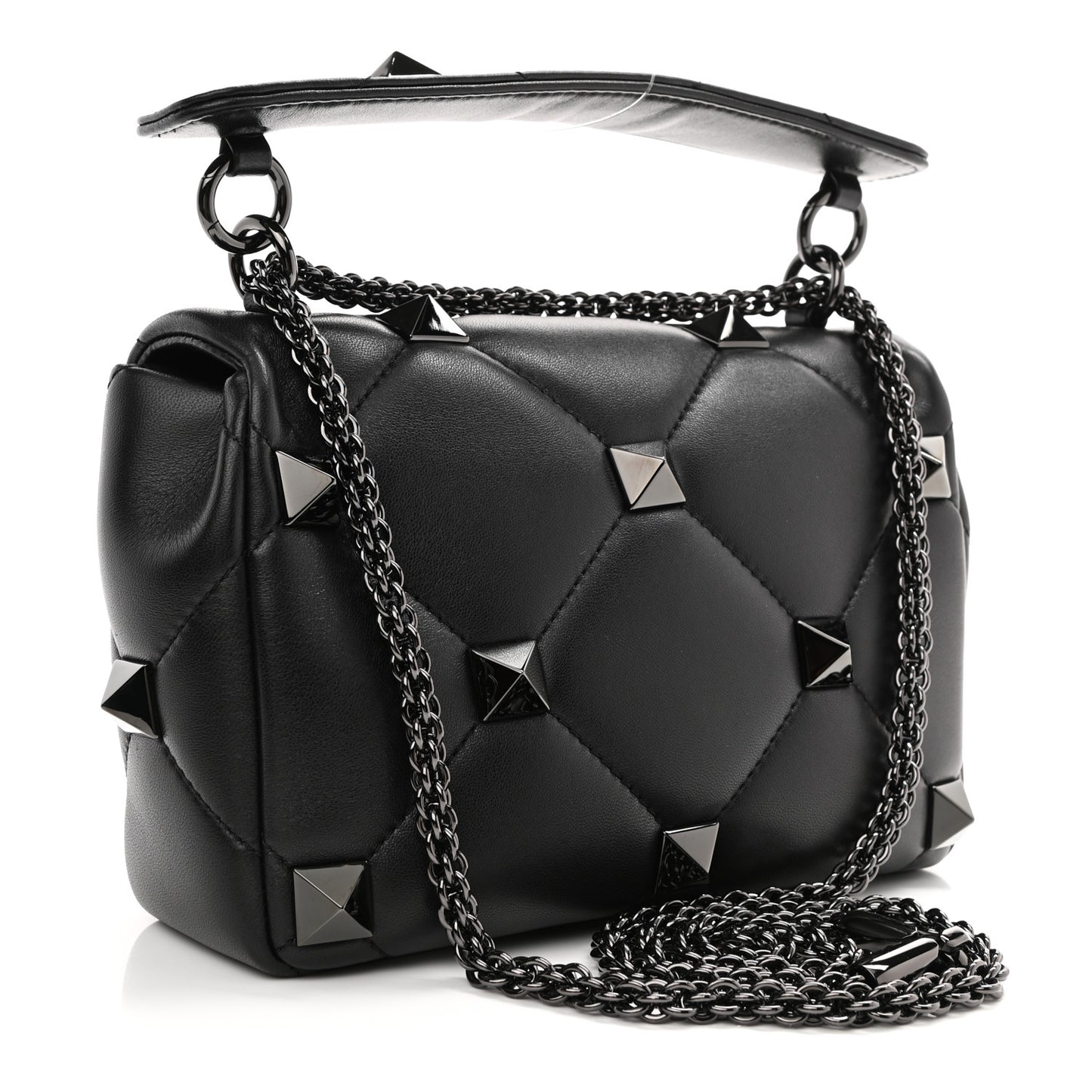 Nappa Monochrome Medium Roman Stud Shoulder Bag Black