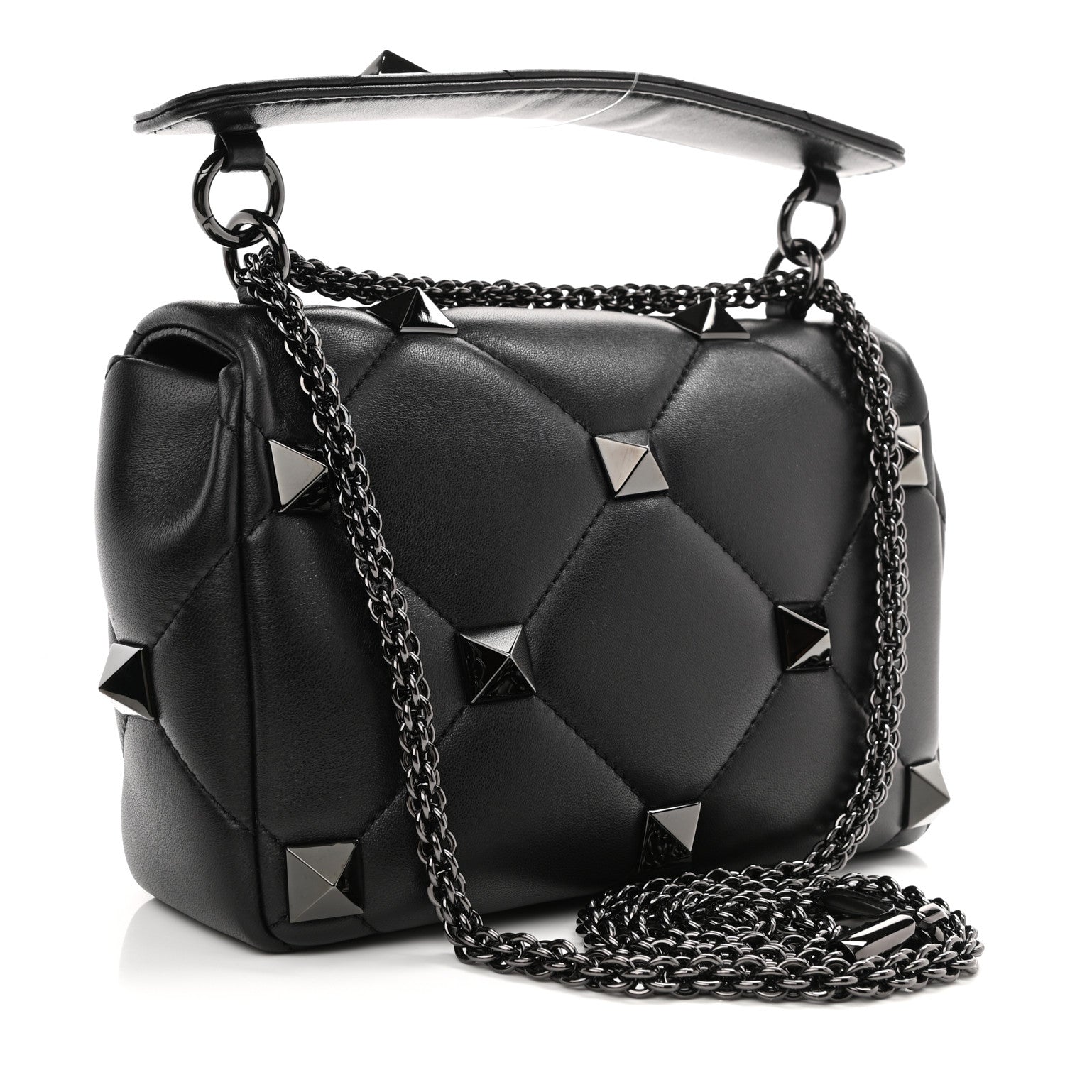 Valentino Garavani Nappa Monochrome Medium Roman Stud Shoulder Bag Black 3 of 7