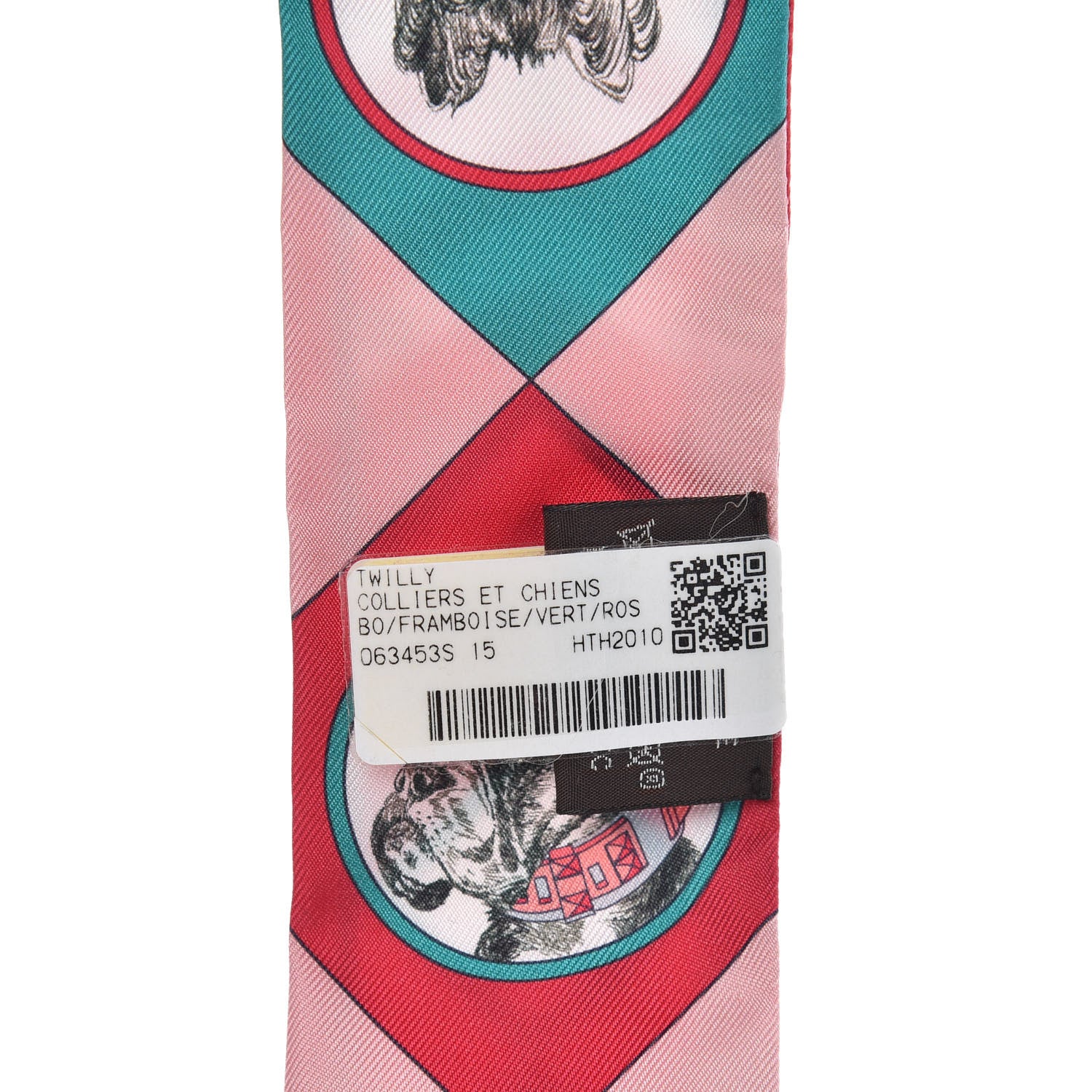 Hermes Silk Colliers Et Chiens Twilly Framboise Vert Rose 4 of 4
