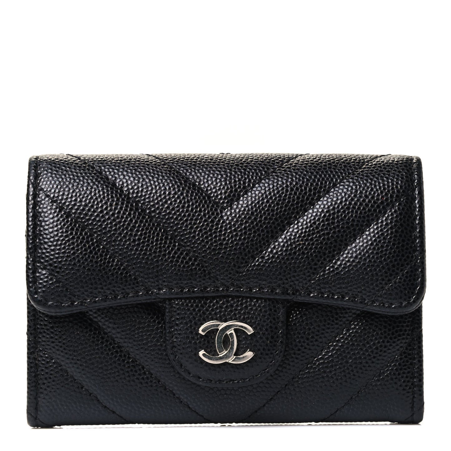 Caviar Chevron Quilted Flap Card Holder Black