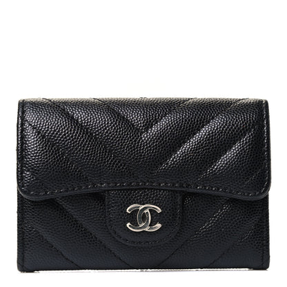 Chanel Caviar Chevron Quilted Flap Card Holder Black 2 of 13